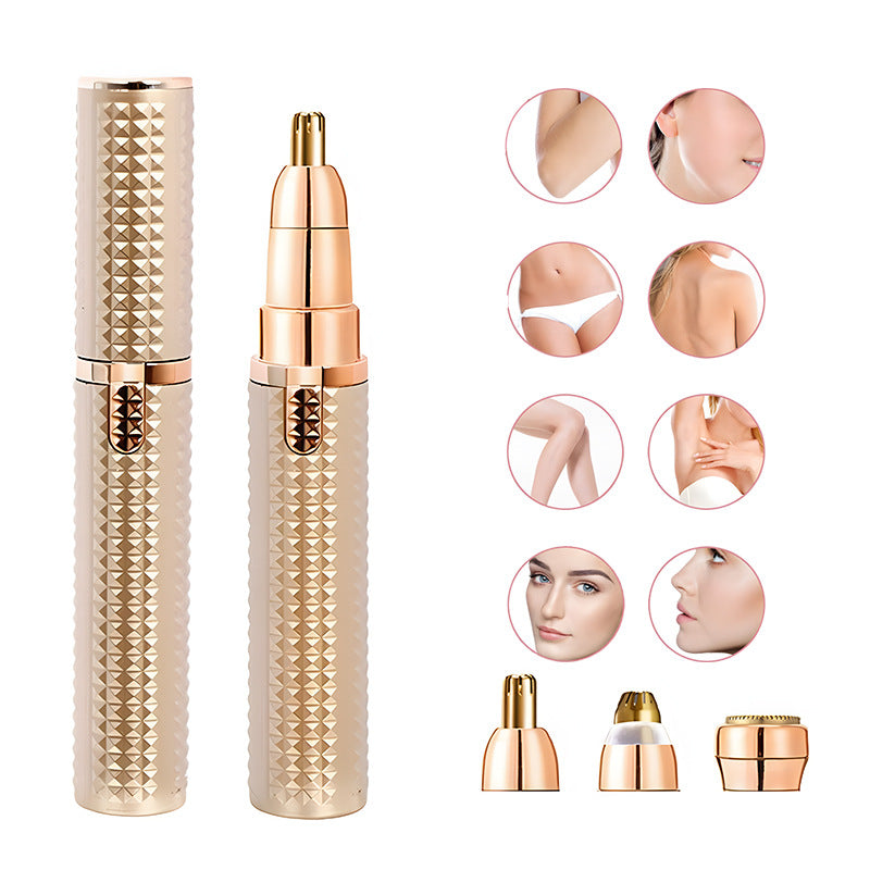 3-in-1 Rechargeable Electric Trimmer for Women - Nose, Eyebrow & Facial Hair Remover with Washable Heads & LED Light(brown) - Image 2