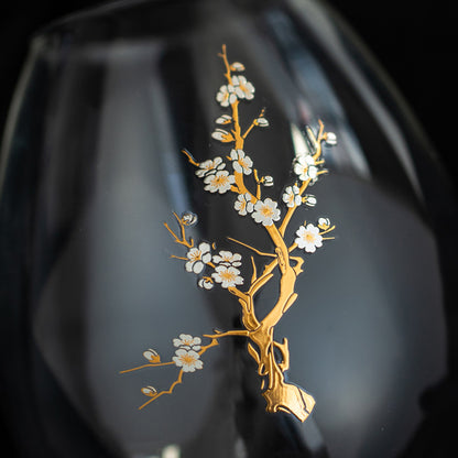 Windproof Glass Candle Cover with Wood Base - For Tealights, Zen Home Accent (Plum blossom candlestick) - Image 3