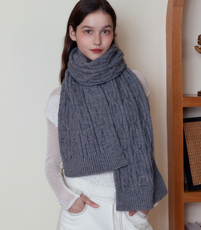 Gray Classic Textured Knit Scarf - Solid Color, Premium Soft Feel, Winter (176x26.5cm) - Image 2