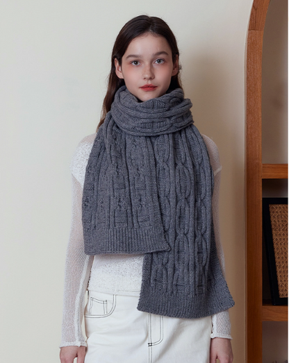 Gray Classic Textured Knit Scarf - Solid Color, Premium Soft Feel, Winter (176x26.5cm) - Image 3