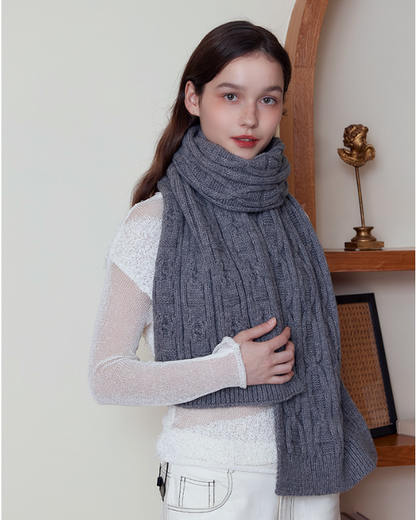 Gray Classic Textured Knit Scarf - Solid Color, Premium Soft Feel, Winter (176x26.5cm) - Image 4