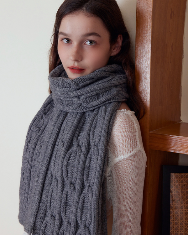 Gray Classic Textured Knit Scarf - Solid Color, Premium Soft Feel, Winter (176x26.5cm) - Image 5