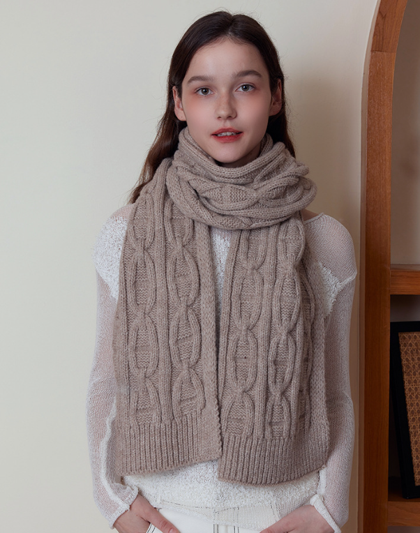 Khaki Classic Textured Knit Scarf - Solid Color, Premium Soft Feel, Winter (176x26.5cm) - Image 3