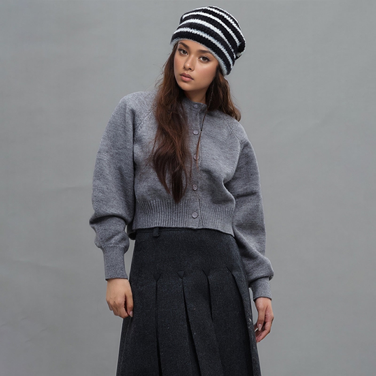 Trendy Dual-Tone Striped Beanie - Soft Plush Knit, Versatile Winter Cap (Black and white) - Image 2