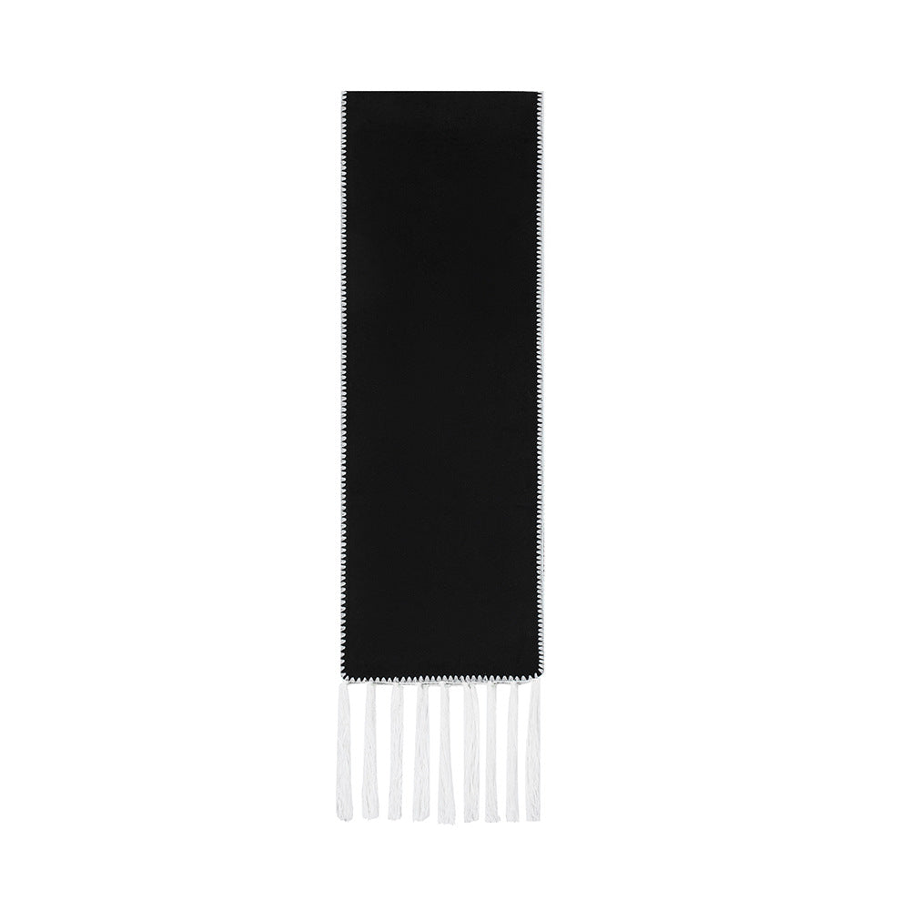 Black Contrast Edge & Tassel Scarf - Chic Autumn/Winter Neckwear (190x30cm) - Image 2
