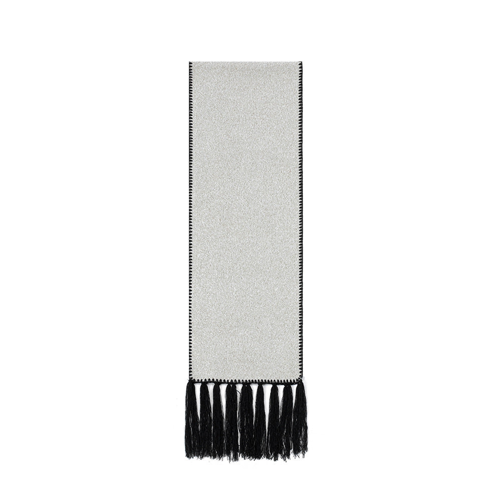 Beige Contrast Edge & Tassel Scarf - Chic Autumn/Winter Neckwear (190x30cm) - Image 2