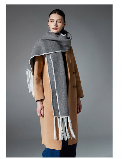 Gray Contrast Edge & Tassel Scarf - Chic Autumn/Winter Neckwear (190x30cm) - Image 2