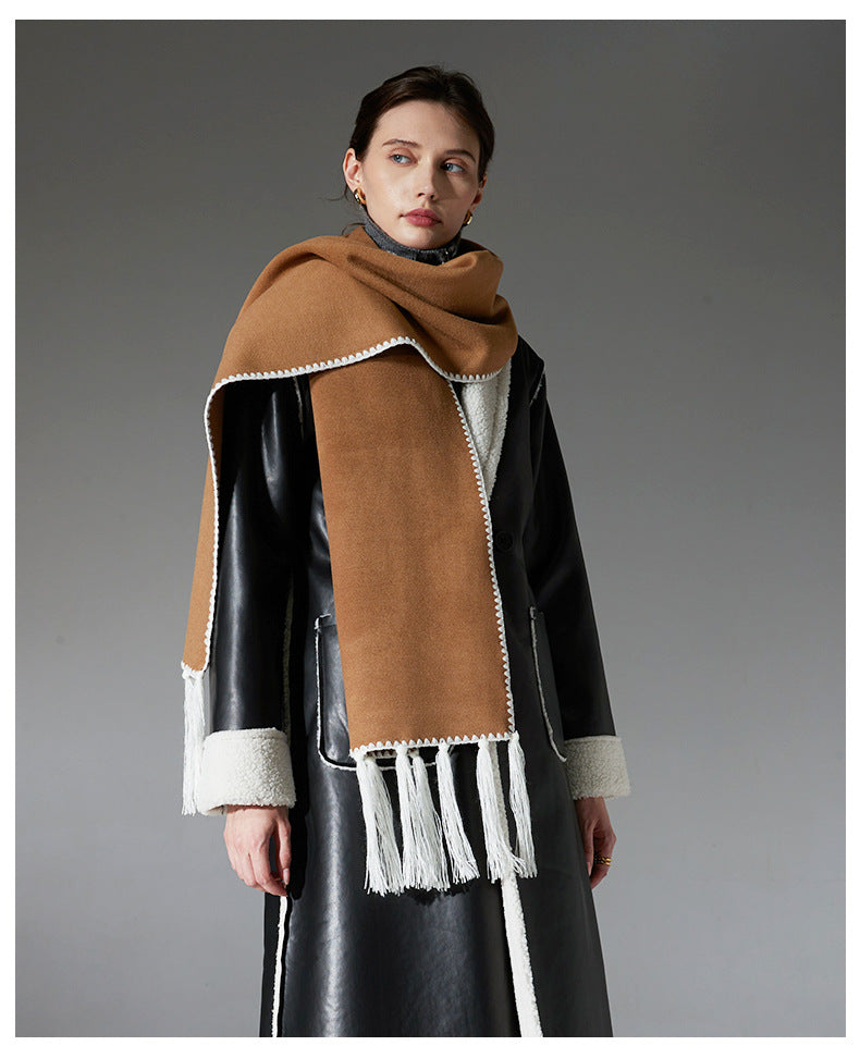 Camel Contrast Edge & Tassel Scarf - Chic Autumn/Winter Neckwear (190x30cm) - Image 2