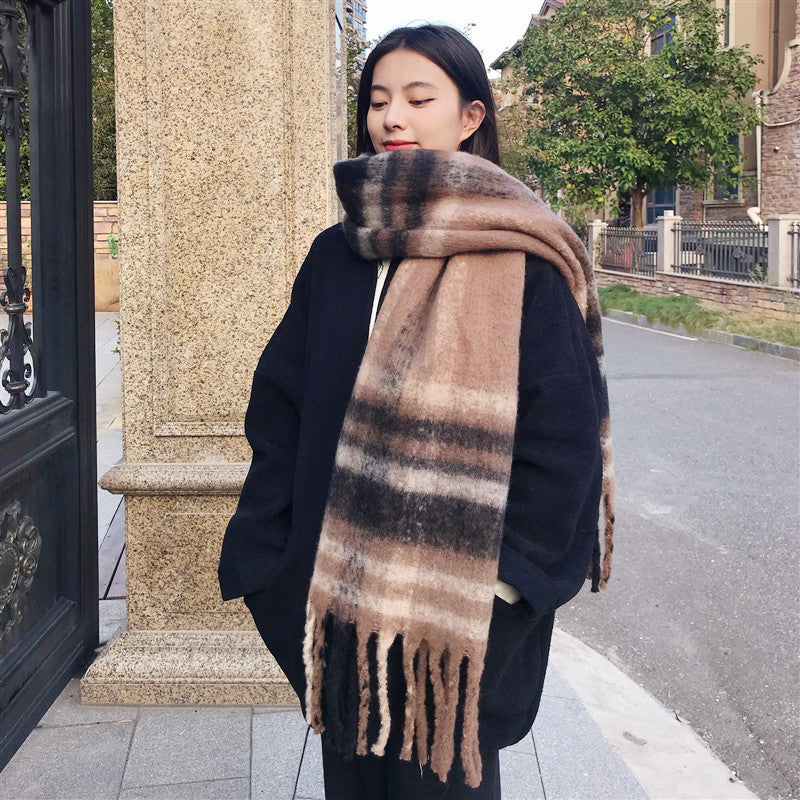 Khaki Women's Fashion Plaid Scarf - Warm & Stylish Long Neck Warmer (220x40cm)