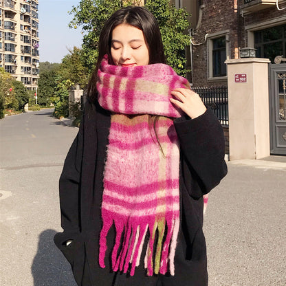 Rose red Women's Fashion Plaid Scarf - Warm & Stylish Long Neck Warmer (220x40cm)