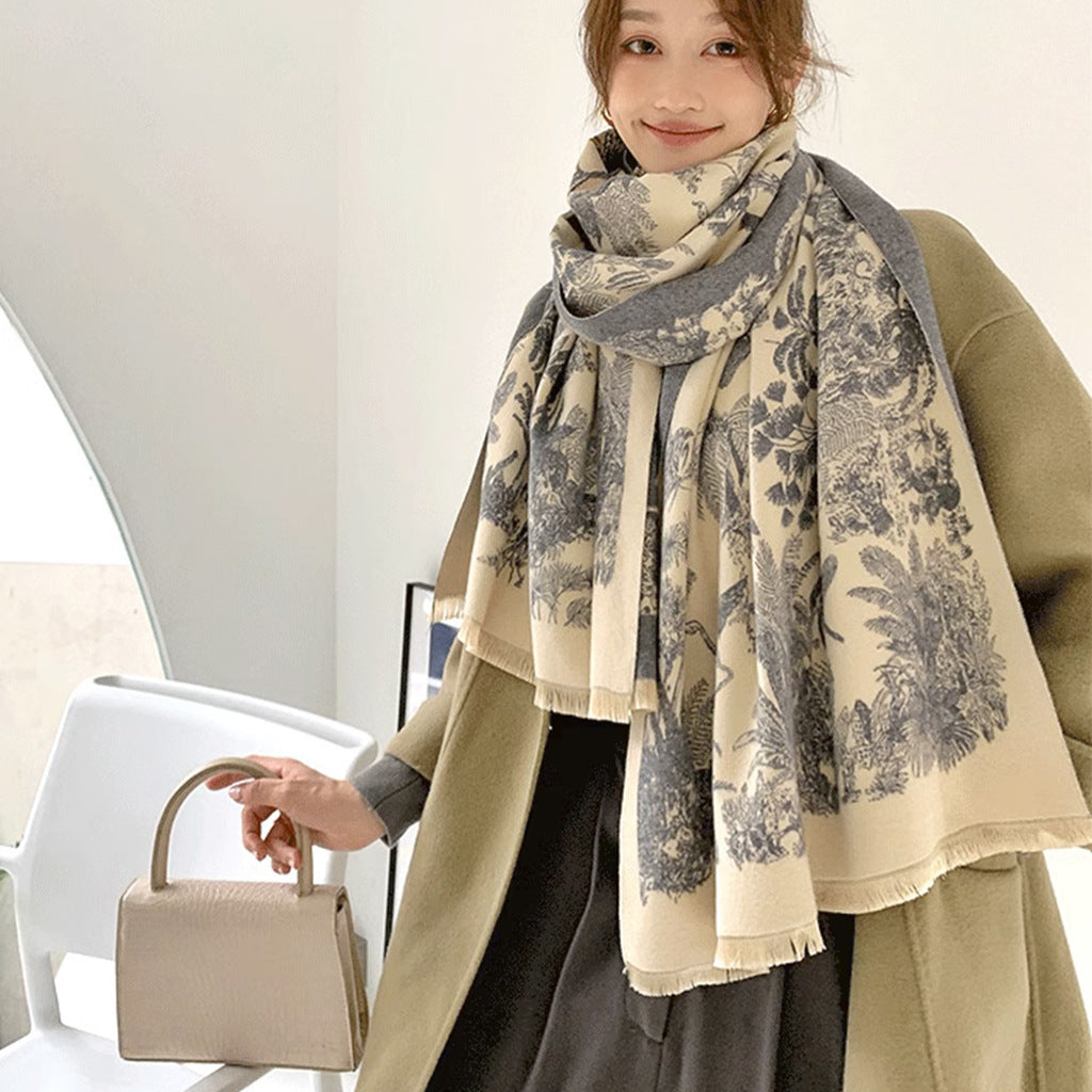 Gray beige Luxury Soft Printed Pashmina Style Wrap - Large Scarf for Women (185x65cm) - Image 2