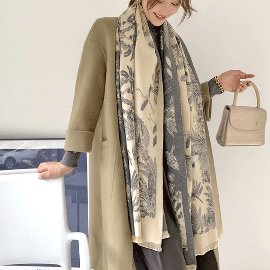 Gray beige Luxury Soft Printed Pashmina Style Wrap - Large Scarf for Women (185x65cm) - Image 3
