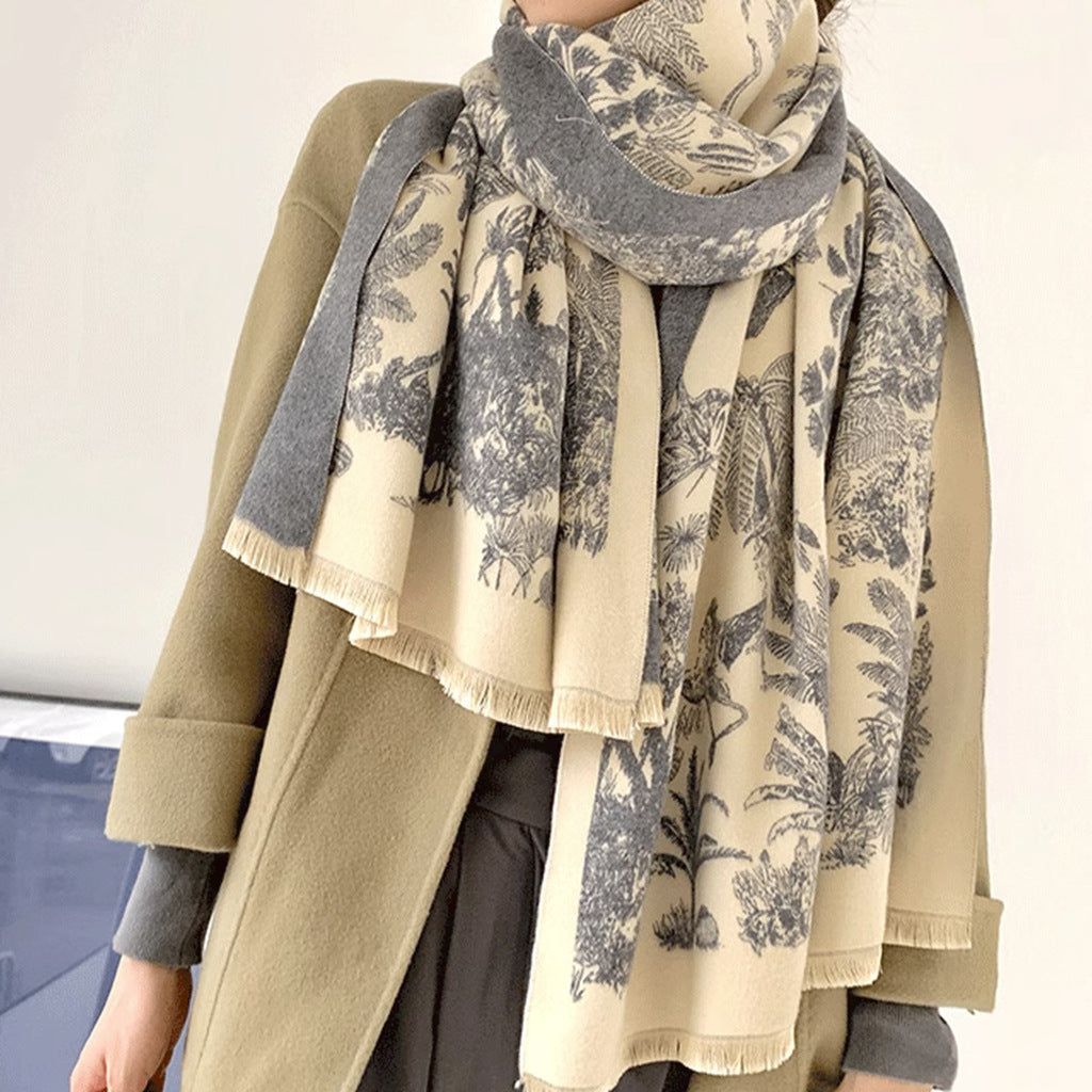 Gray beige Luxury Soft Printed Pashmina Style Wrap - Large Scarf for Women (185x65cm) - Image 4