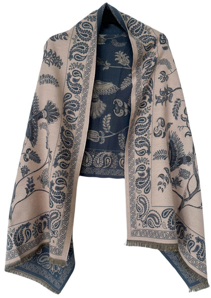 Women's Soft Jacquard Shawl - Paisley & Bird Floral Print Scarf(190x65cm) - Image 2