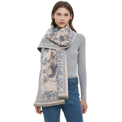 Women's Soft Jacquard Shawl - Paisley & Bird Floral Print Scarf(190x65cm) - Image 4