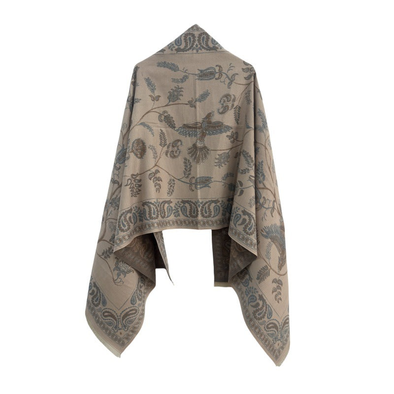 Brown Women's Soft Jacquard Shawl - Paisley & Bird Floral Print Scarf(190x65cm) - Image 2