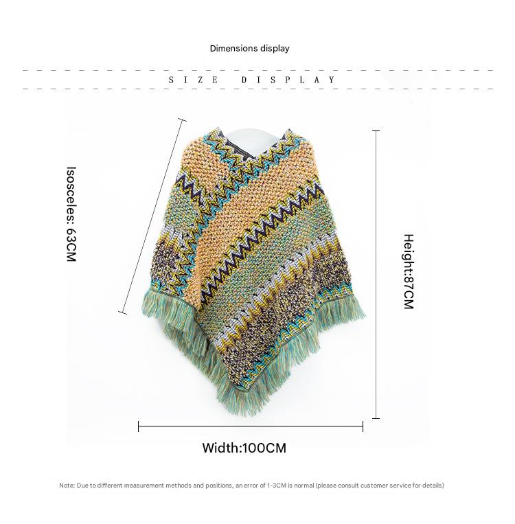 Light yellow-green Lightweight Chevron Knit Poncho for Women - Elegant Fringed Shawl Wrap - Image 3