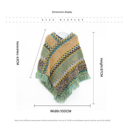 Red Lightweight Chevron Knit Poncho for Women - Elegant Fringed Shawl Wrap - Image 2