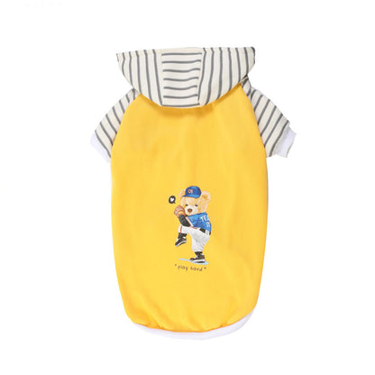 Autumn/Winter Dog Clothes - Yellow Hoodie with Striped Hood & Baseball Bear (Size - M) - Image 2