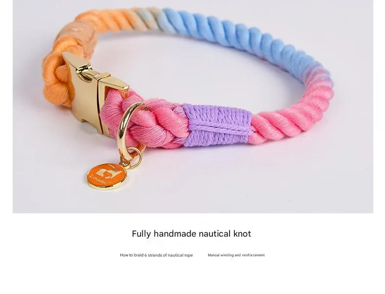 Handmade Gradient Rope Dog Collar & Leash Set - Colorful Braided Cotton (Dark green - Size S) - Image 3