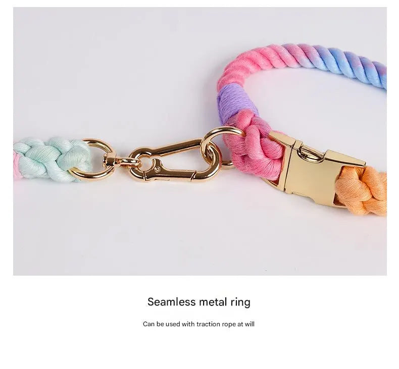 Handmade Gradient Rope Dog Collar & Leash Set - Colorful Braided Cotton (Dark green - Size S) - Image 5