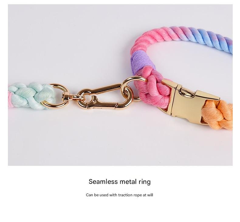 Handmade Gradient Rope Dog Collar & Leash Set - Colorful Braided Cotton (Pink - Size M) - Image 5