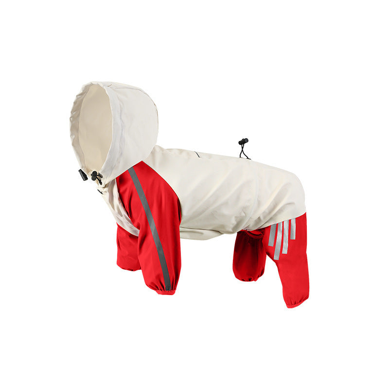 Colorblock (Beige red) Dog Raincoat - Waterproof with Hood and Reflective Strips (Size S) - Image 2
