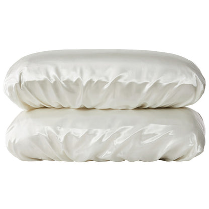 Beige Silky Satin Pillowcase Pair - Smooth for Hair & Skin, Elastic Fitted (46x90+16cm) - Image 2