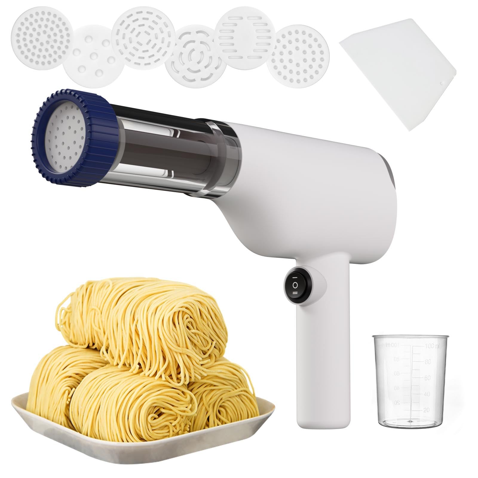 White Portable Rechargeable Noodle Maker - Multiple Shaping Discs - Image 2