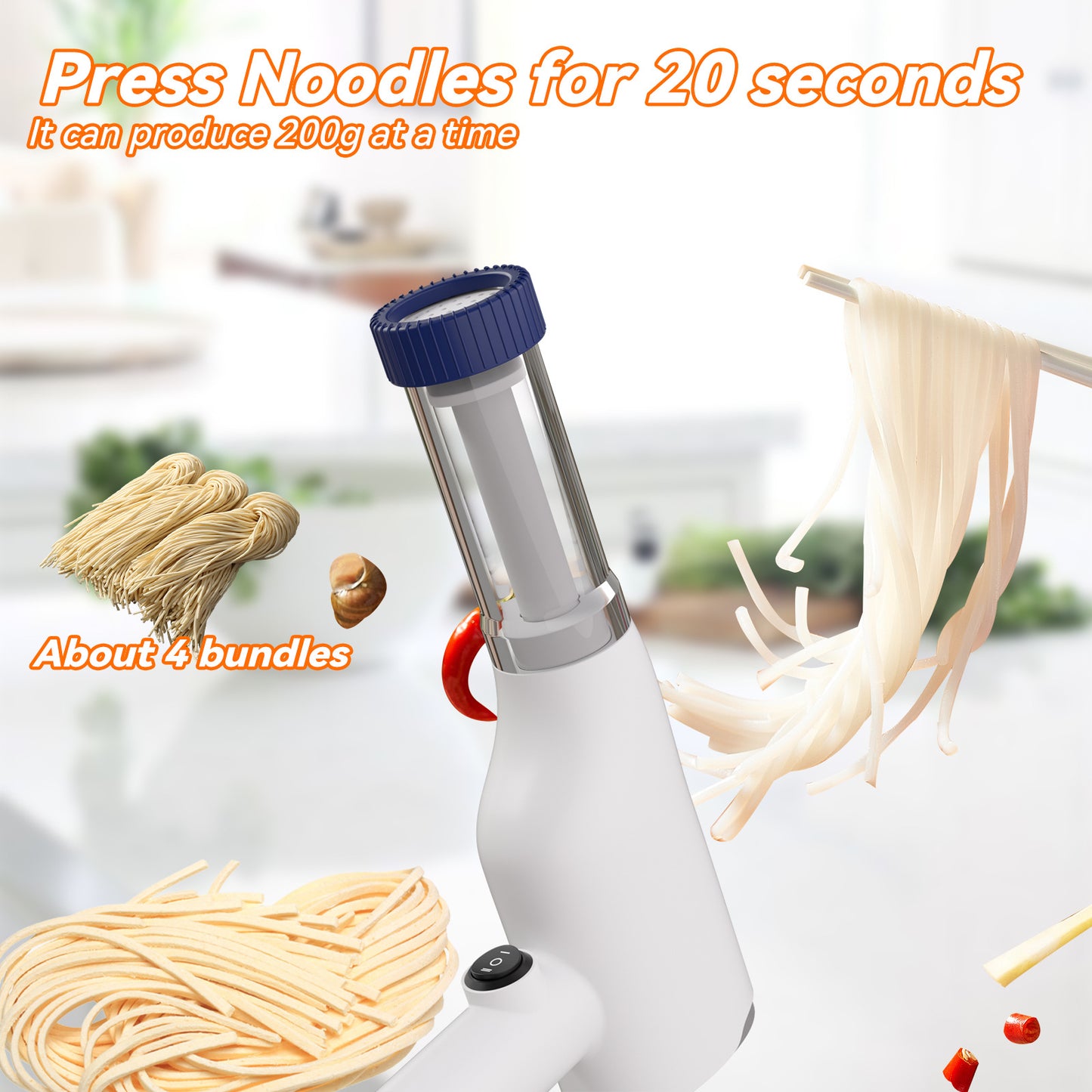 White Portable Rechargeable Noodle Maker - Multiple Shaping Discs - Image 5