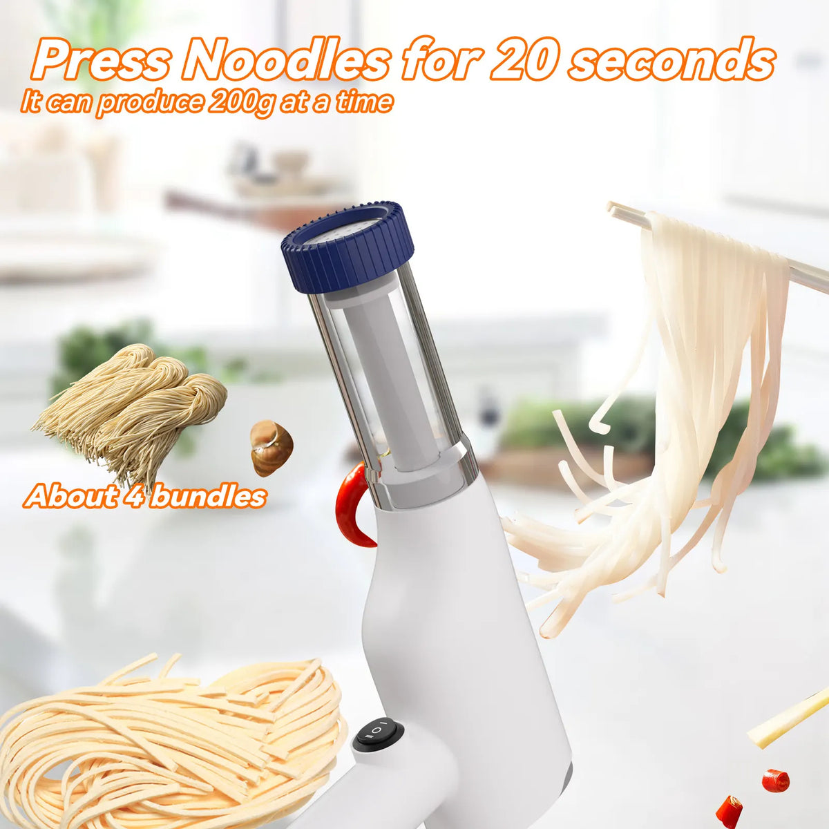 White Portable Rechargeable Noodle Maker - Multiple Shaping Discs - Image 5