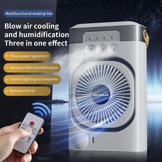White 3-in-1 Portable Air Cooler Fan - Desktop Humidifier & LED Light, Nano Mist - Image 2