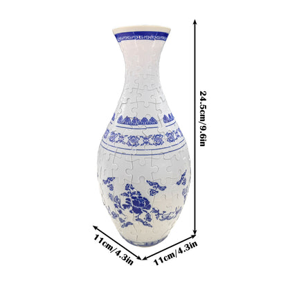 Unique 3D Puzzle Vase with Built-in Water Holder - Fun DIY Project (Blue and White) - Image 6