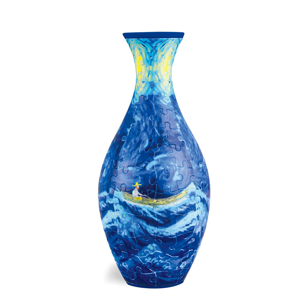 Unique 3D Puzzle Vase with Built-in Water Holder - Fun DIY Project (Blue Boat)