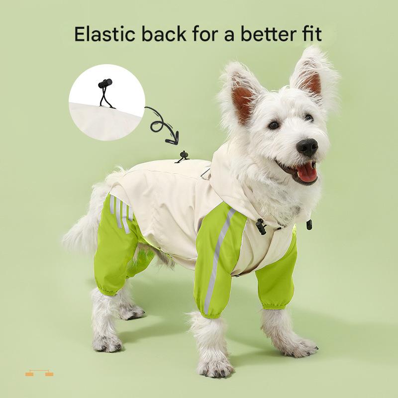 Colorblock (White Green) Dog Raincoat - Waterproof with Hood and Reflective Strips (Size S) - Image 2