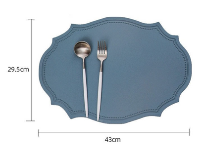 4 pcs Retro Faux Leather Placemat - Waterproof & Oil-Proof Dining Table Mat (Light blue) - Image 4