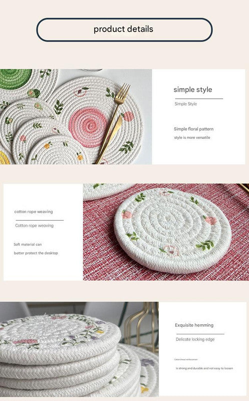 (Peach) Cotton Rope Woven Placemats - Set of 5, 11cm Diameter Heat Resistant Kitchen Decor - Image 2
