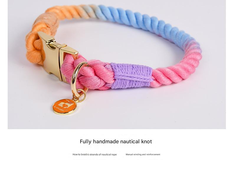 Handmade Rope Dog Collar and Leash Set - Colorful Woven Cotton Cotton (Wine red - Size XL) - Image 3