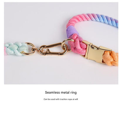 Handmade Rope Dog Collar and Leash Set - Colorful Woven Cotton Cotton (Leather pink - Size S) - Image 5