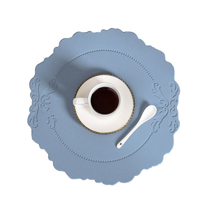 4 pcs Retro Faux Leather Placemat - Waterproof & Oil-Proof Dining Table Mat (Light blue)