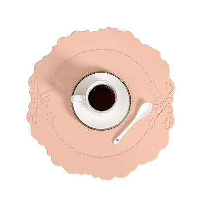 4 pcs Retro Faux Leather Placemat - Waterproof & Oil-Proof Dining Table Mat (Pink)