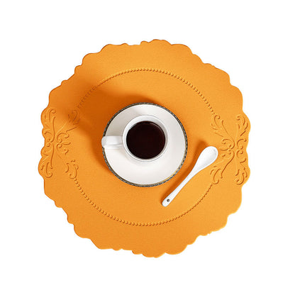 4 pcs Retro Faux Leather Placemat - Waterproof & Oil-Proof Dining Table Mat (Orange)