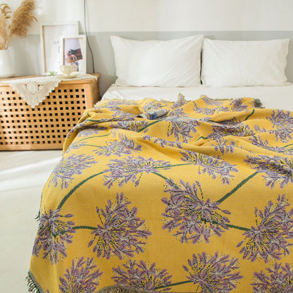 Yellow & Purple  Floral Woven Throw Blanket -  Chic Botanical Print with Tassels, Cotton Blend Sofa & Bed Cover - Image 5