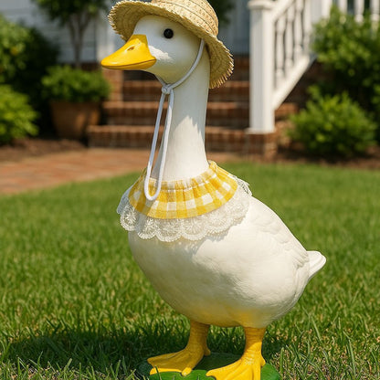 Khaki and Yellow 2 Sets Adorable Porch Goose & Small Pet Costume Set - 2 Summer Straw Hat & 2 Gingham Bib - Image 2