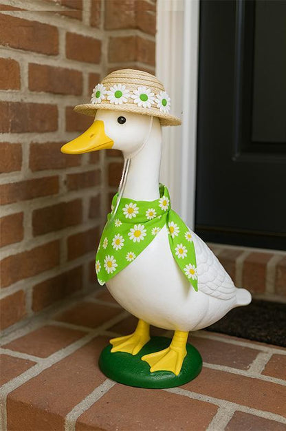 2 Sets Khaki and Yellow Daisy Delight Porch Goose & Small Pet Costume - 2 Summer Straw Hat & 2 Floral Bandana Set - Image 3