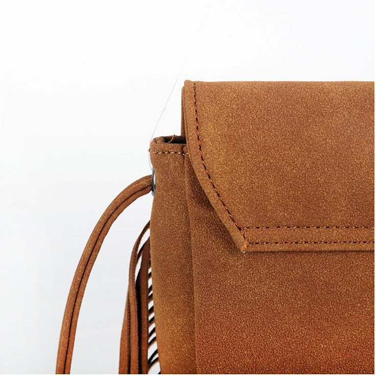Brown Chic Bohemian Fringe Crossbody Bag - Suede-Look PU Leather with Braided Detail & Adjustable Strap - Image 4