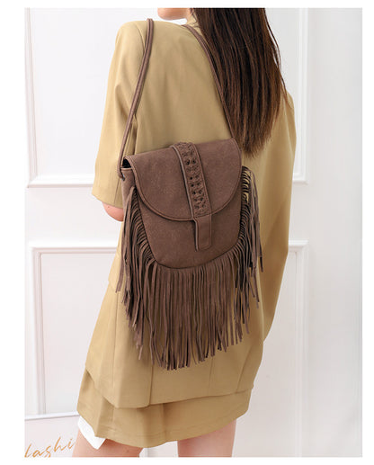 Grey Chic Bohemian Fringe Crossbody Bag - Suede-Look PU Leather with Braided Detail & Adjustable Strap - Image 7