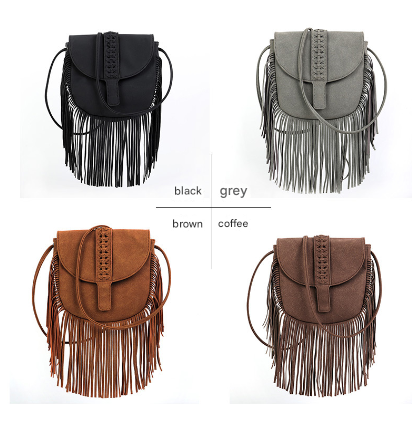 Coffee Chic Bohemian Fringe Crossbody Bag - Suede-Look PU Leather with Braided Detail & Adjustable Strap - Image 2