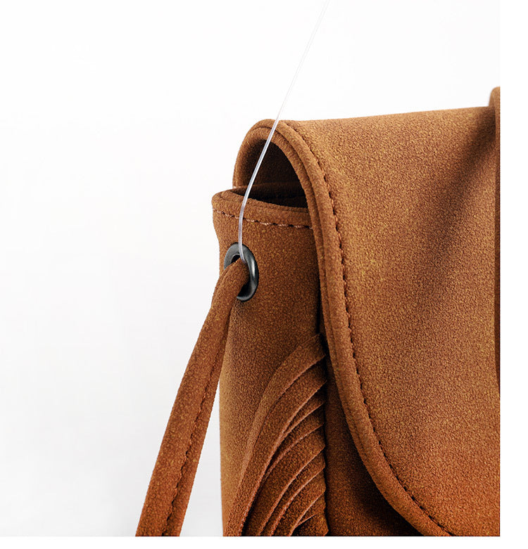 Coffee Chic Bohemian Fringe Crossbody Bag - Suede-Look PU Leather with Braided Detail & Adjustable Strap - Image 3