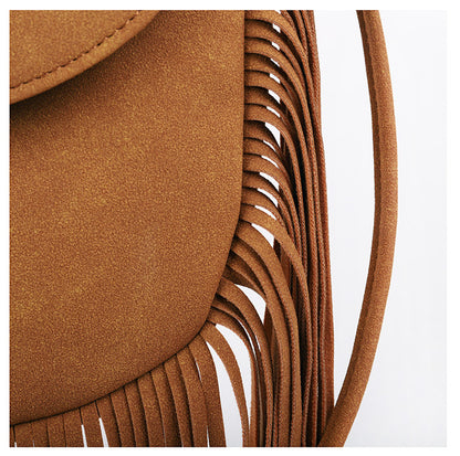 Coffee Chic Bohemian Fringe Crossbody Bag - Suede-Look PU Leather with Braided Detail & Adjustable Strap - Image 5